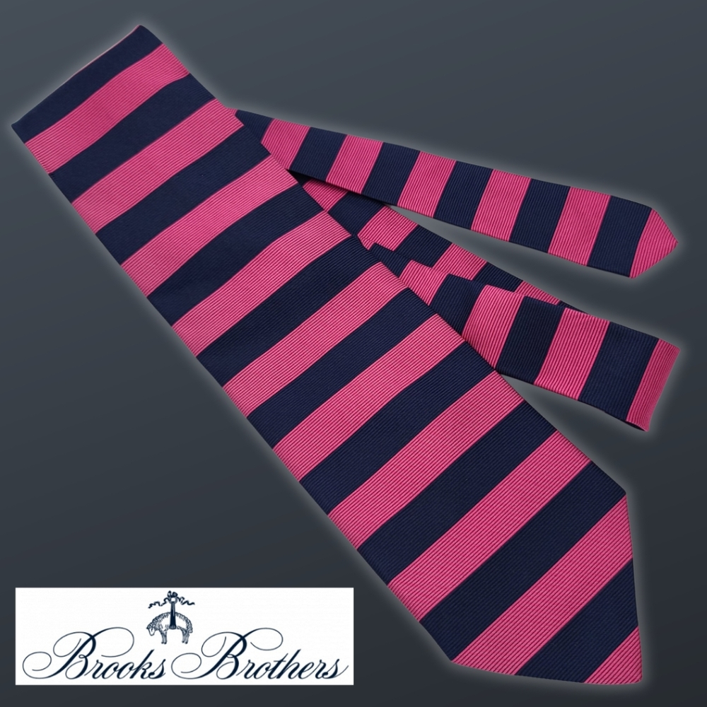 Brooks Brothers Makers Pure Silk Men's Necktie Vintage USA Made Navy & Pink Tie